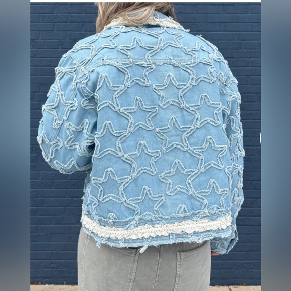 POL Star Textured Raw Hem Long Sleeve Denim Jacket Size S - Picture 5 of 15